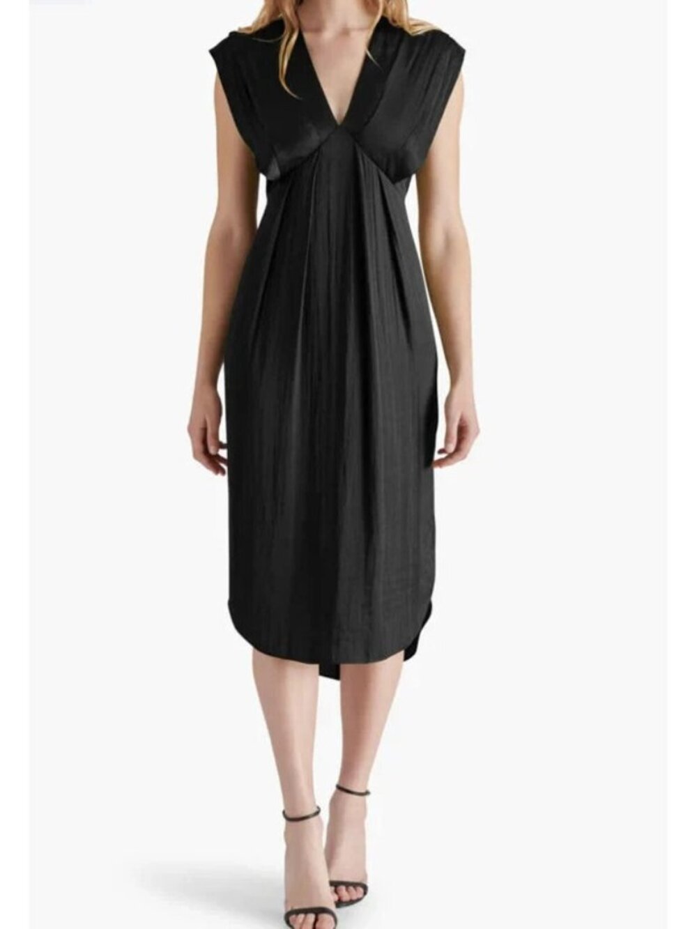 Steve Madden Size Large Black Satin Clarissa Dress Midi Party Cocktail  NEW